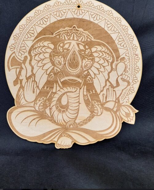 Laser-Engraved Ganesha Wooden Wall Decor • Sacred Mandala Plaque • Elephant-Head Deity Art • Birch Hanging Ornament